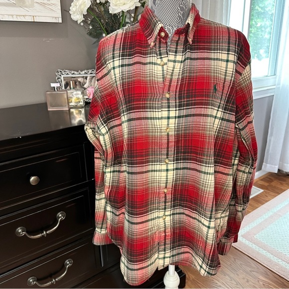 Ralph Lauren Classic Fit Plaid Red Green Flannel Size Large - Picture 4 of 13
